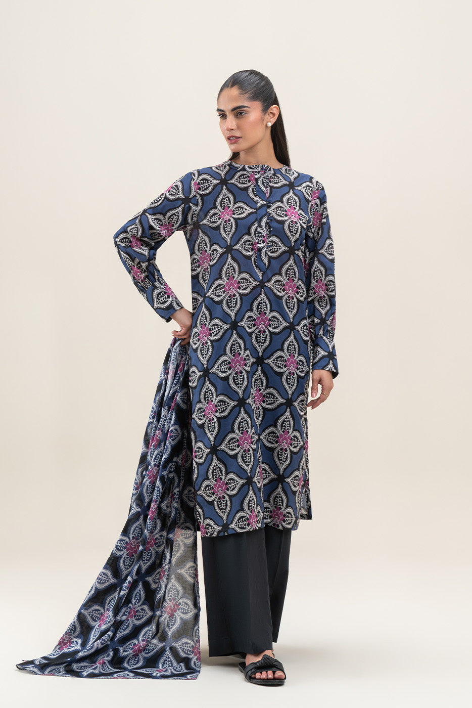 2 PIECE PRINTED LAWN LAWN SUIT-DEEP VIOLET (UNSTITCHED)