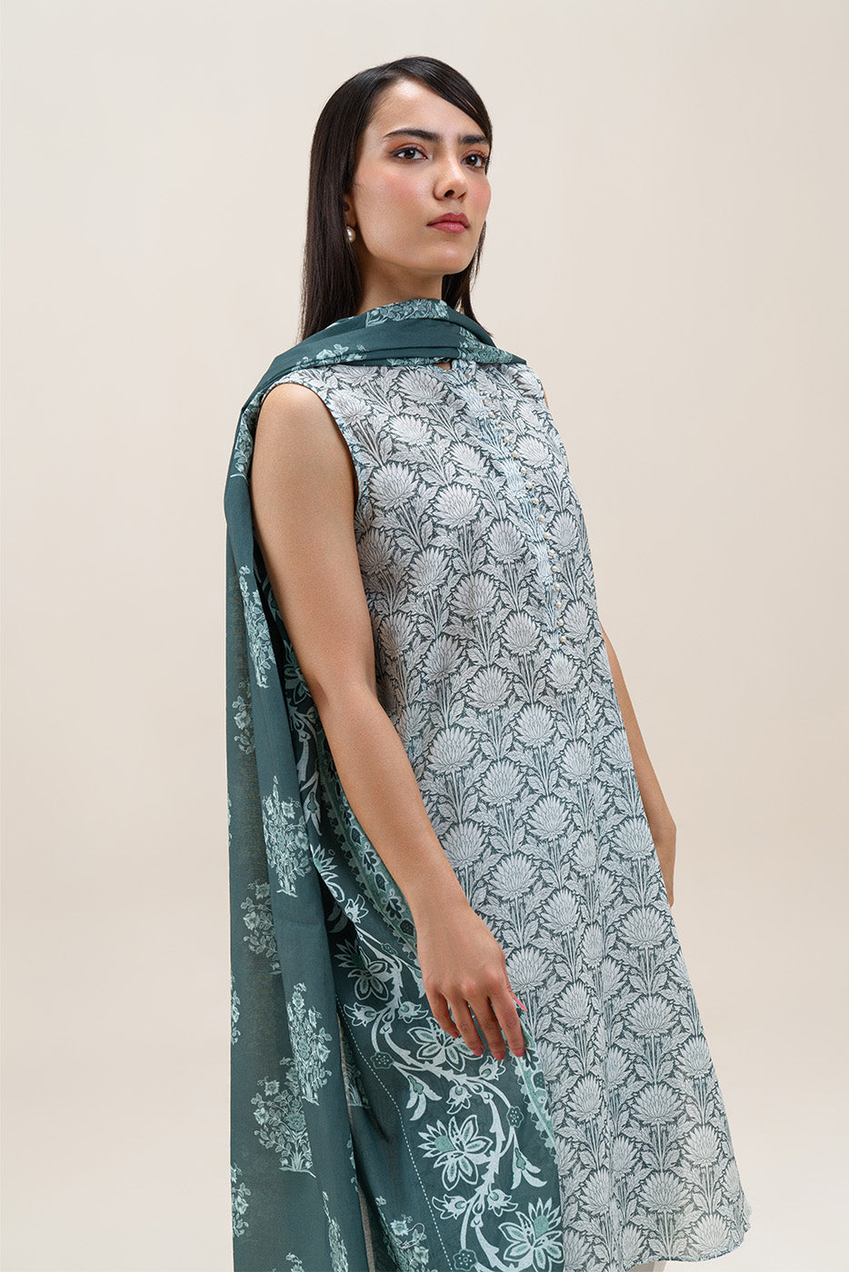 2 PIECE PRINTED LAWN SUIT-VIRIDIAN DEW (UNSTITCHED)