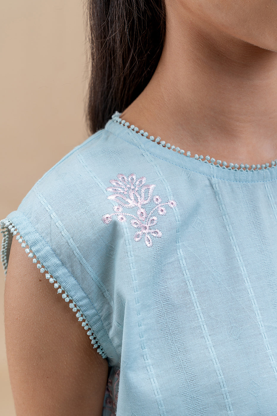 1 PIECE EMBROIDERED LENO KARRA -MILKY AZURE