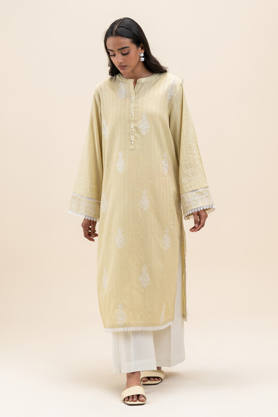 1 PIECE EMBROIDERED LENO KARRA SHIRT-LIME GLAM (UNSTITCHED)