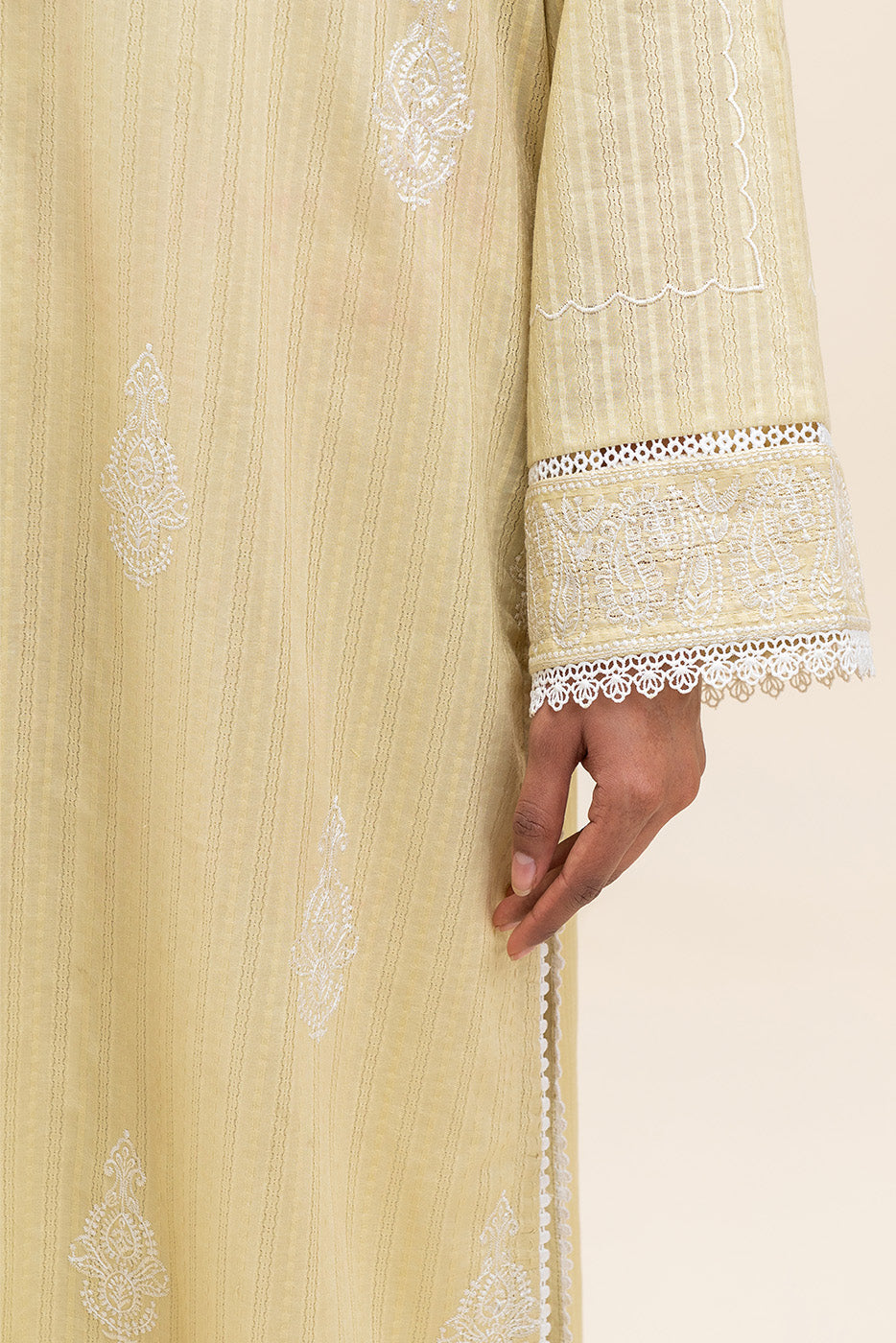 1 PIECE EMBROIDERED LENO KARRA SHIRT-LIME GLAM (UNSTITCHED)