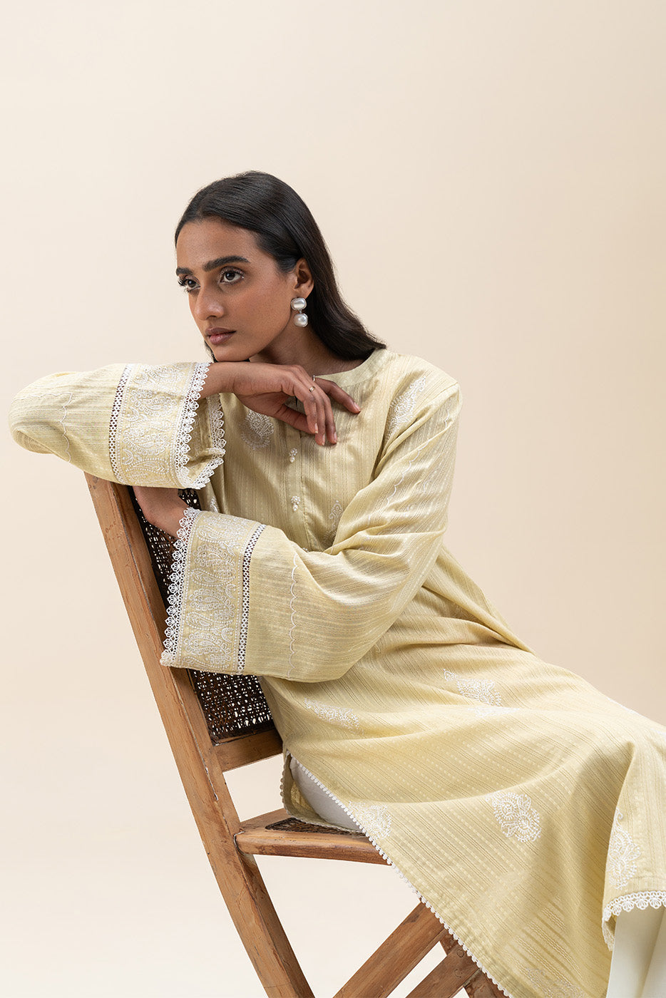 1 PIECE EMBROIDERED LENO KARRA SHIRT-LIME GLAM (UNSTITCHED)