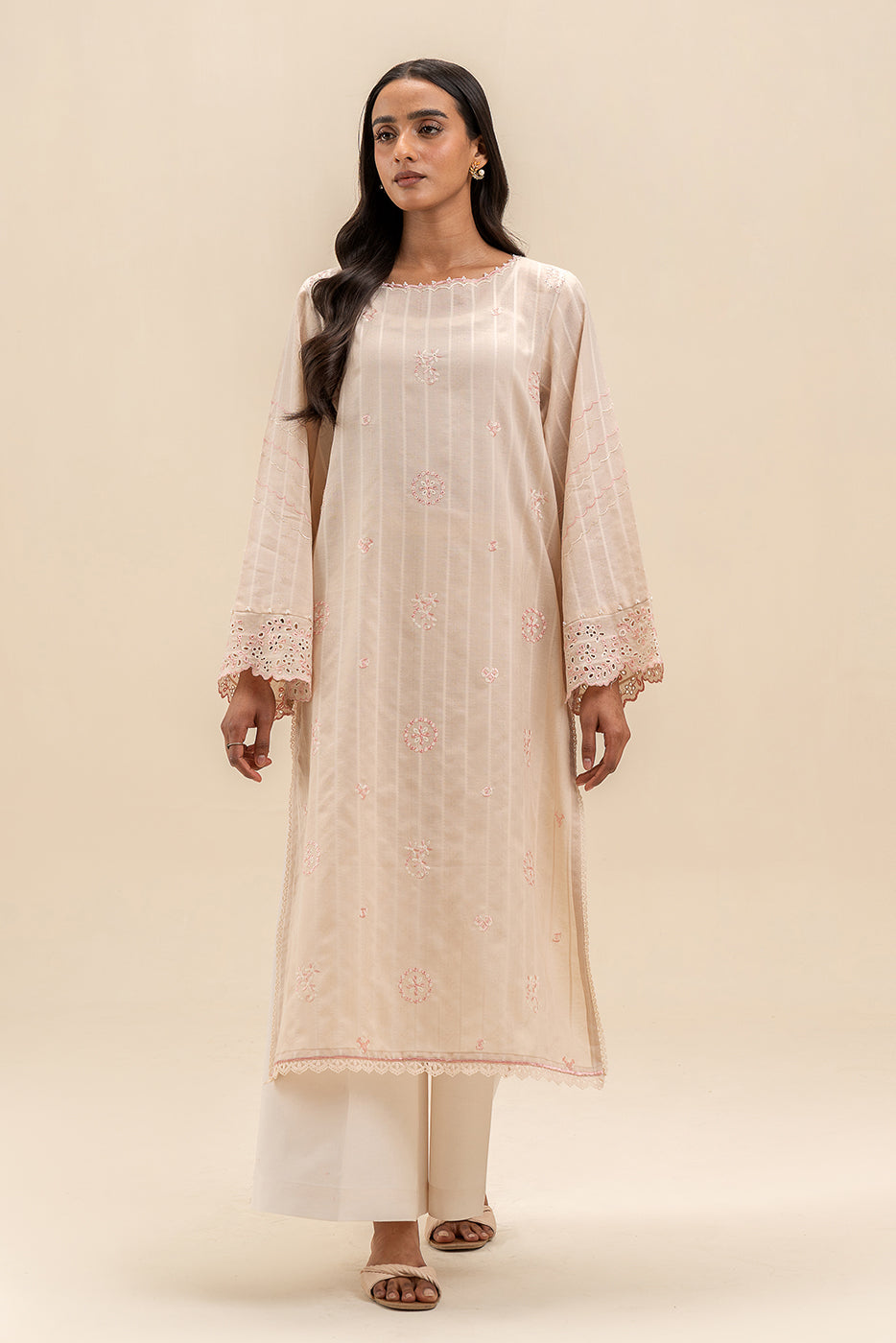 1 PIECE EMBROIDERED LENO KARRA SHIRT-TAN GLINT (UNSTITCHED)