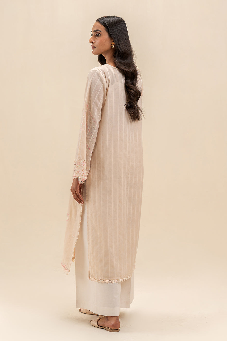1 PIECE EMBROIDERED LENO KARRA SHIRT-TAN GLINT (UNSTITCHED)