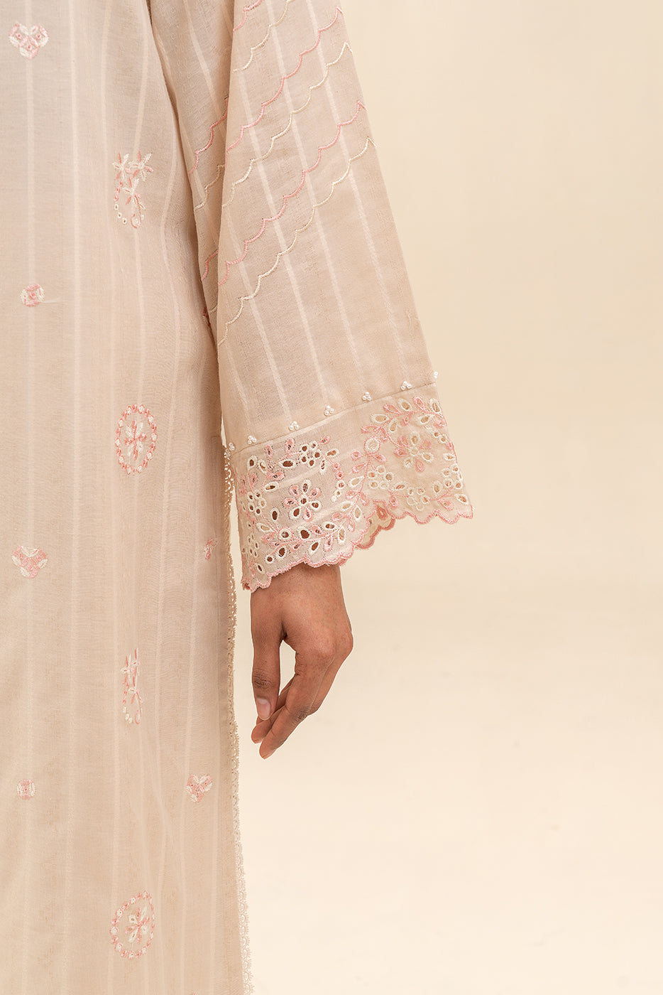 1 PIECE EMBROIDERED LENO KARRA SHIRT-TAN GLINT (UNSTITCHED)