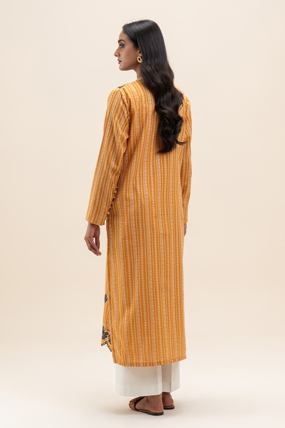1 PIECE EMBROIDERED LENO KARRA SHIRT-MARIGOLD GRID (UNSTITCHED)