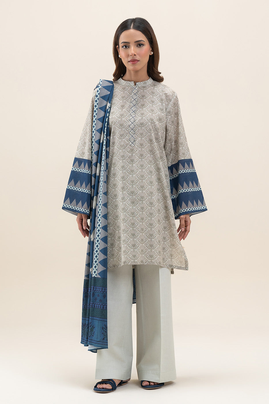 3 PIECE PRINTED LAWN SUIT-POWDER PUFF (UNSTITCHED)