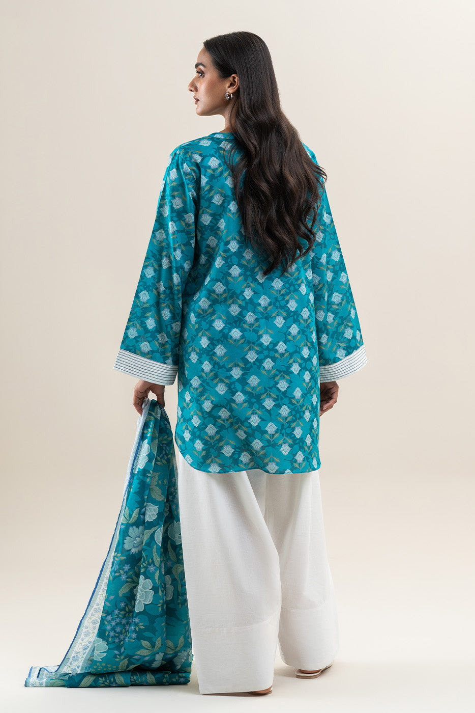 2 PIECE PRINTED LAWN SUIT-TEAL HUES (UNSTITCHED)