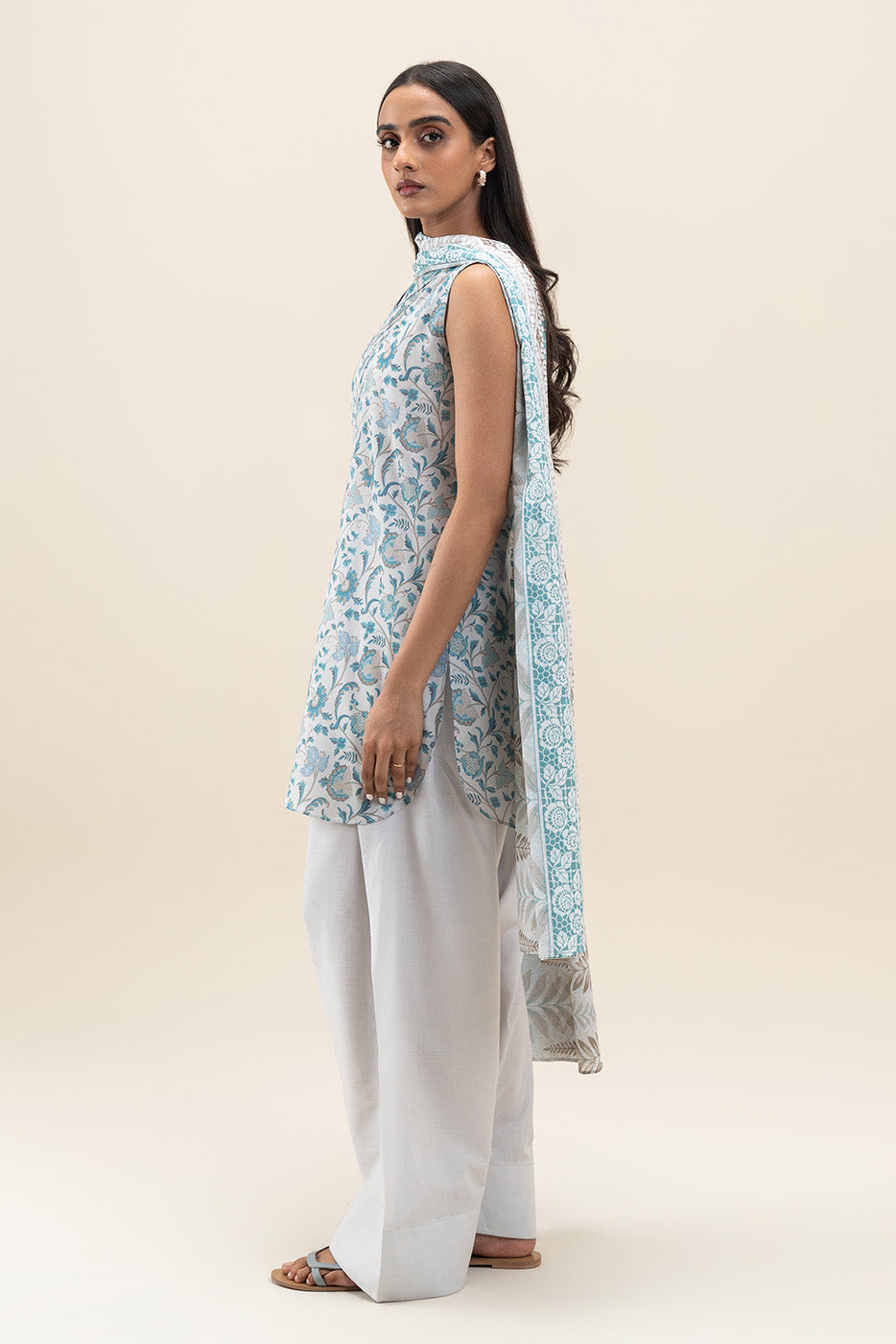 2 PIECE PRINTED LAWN SUIT-AQUATIC BLOOM (UNSTITCHED)
