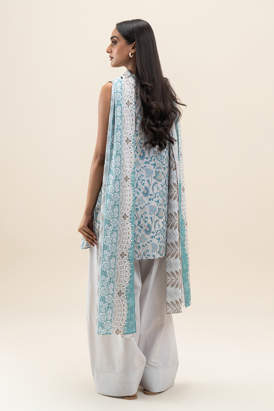 2 PIECE PRINTED LAWN SUIT-AQUATIC BLOOM (UNSTITCHED)