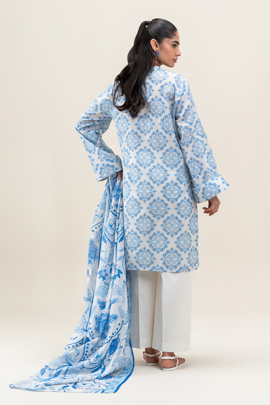 2 PIECE PRINTED LAWN LAWN SUIT-SLATE BLUE (UNSTITCHED)