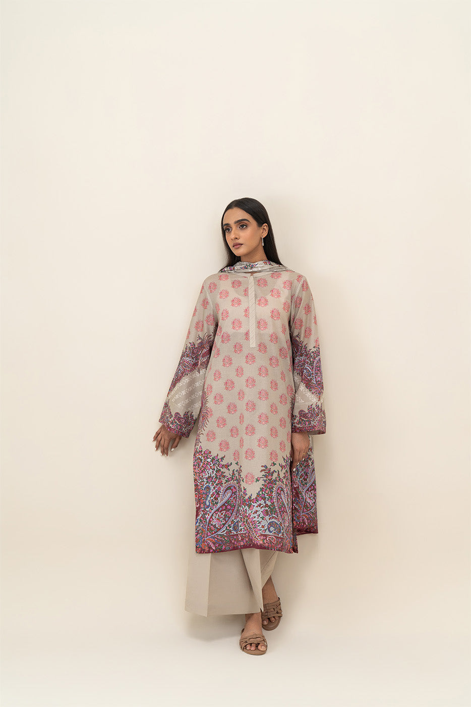 3 PIECE PRINTED LAWN SUIT-GREY MIST (UNSTITCHED)