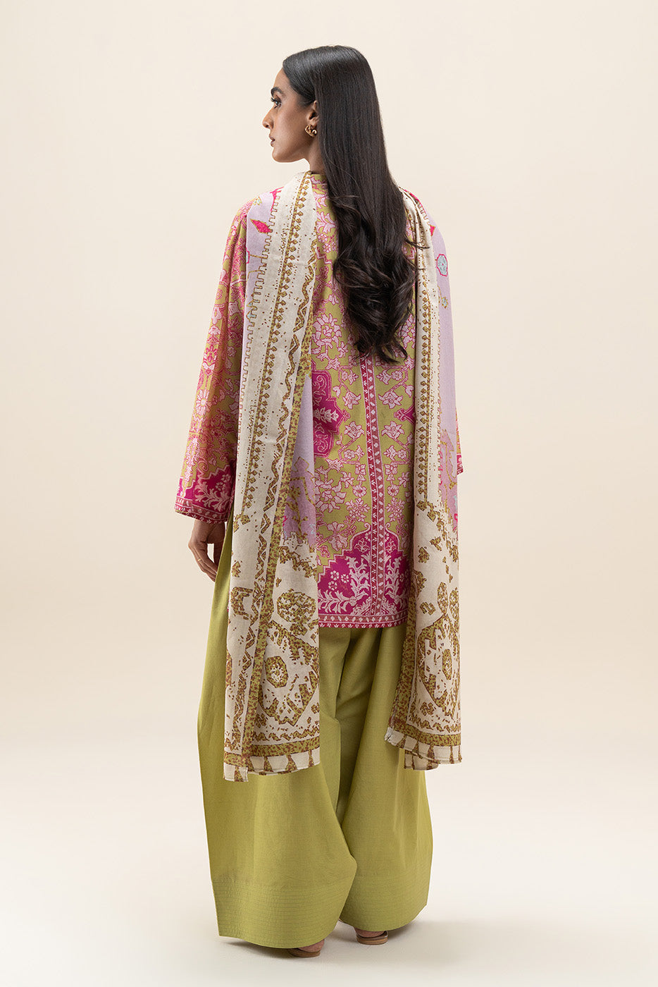 3 PIECE PRINTED LAWN SUIT-AZTEC LIME (UNSTITCHED)