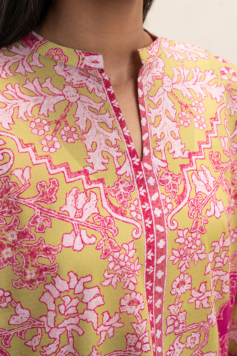3 PIECE PRINTED LAWN SUIT-AZTEC LIME (UNSTITCHED)