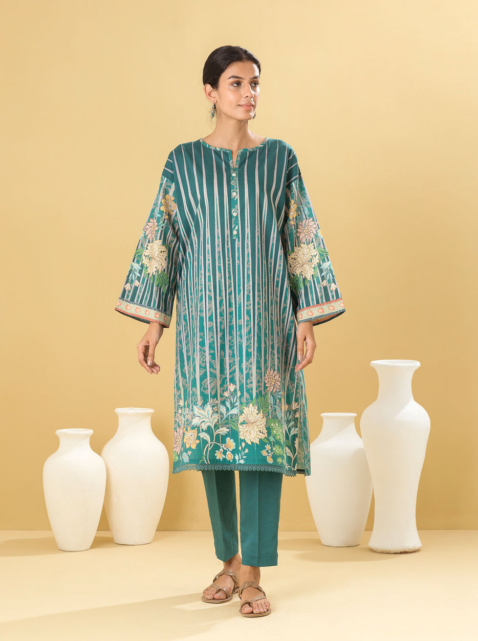 1 PIECE - PRINTED LAWN SHIRT - TEAL QUARTZ MORBAGH SU_22