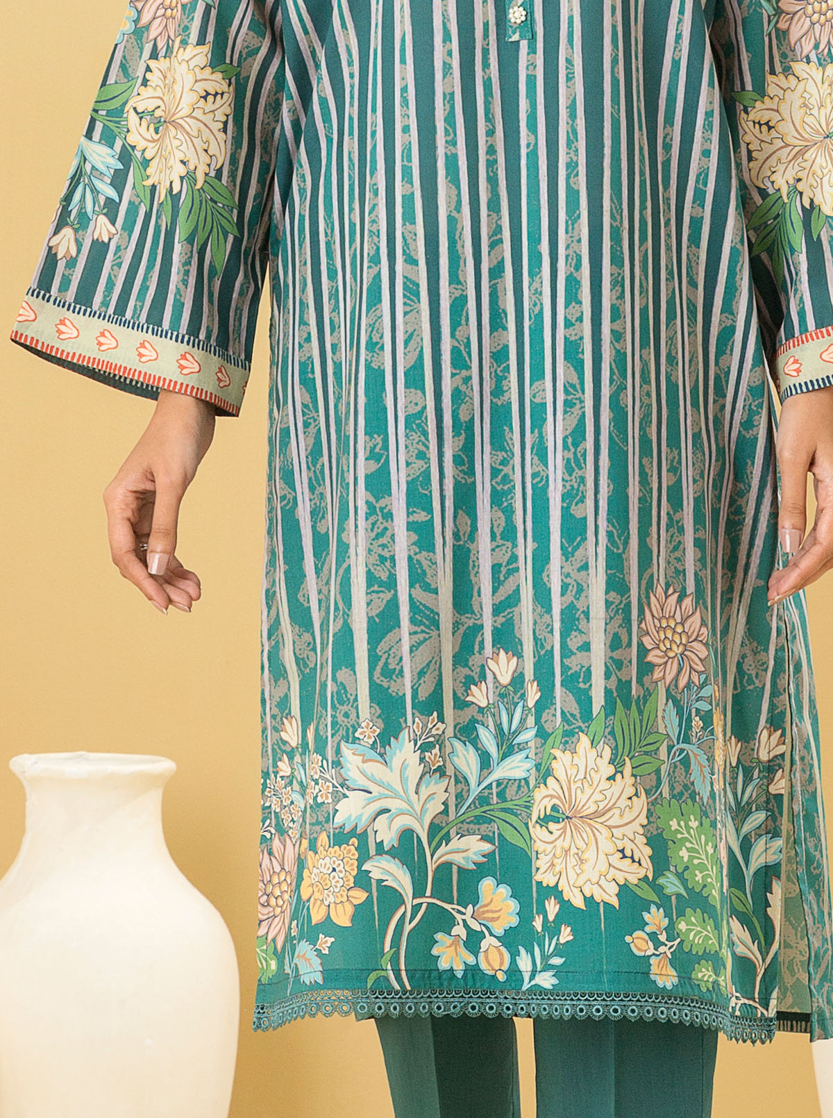 1 PIECE - PRINTED LAWN SHIRT - TEAL QUARTZ MORBAGH SU_22