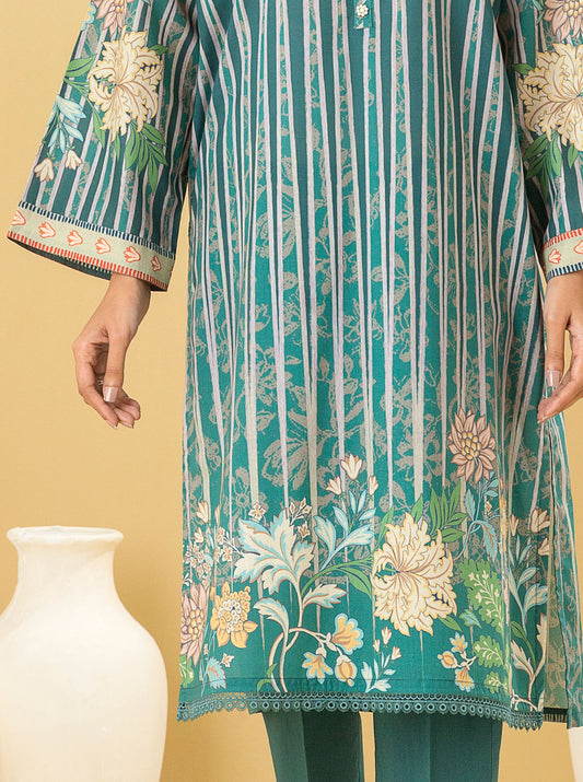 1 PIECE - PRINTED LAWN SHIRT - TEAL QUARTZ MORBAGH SU_22