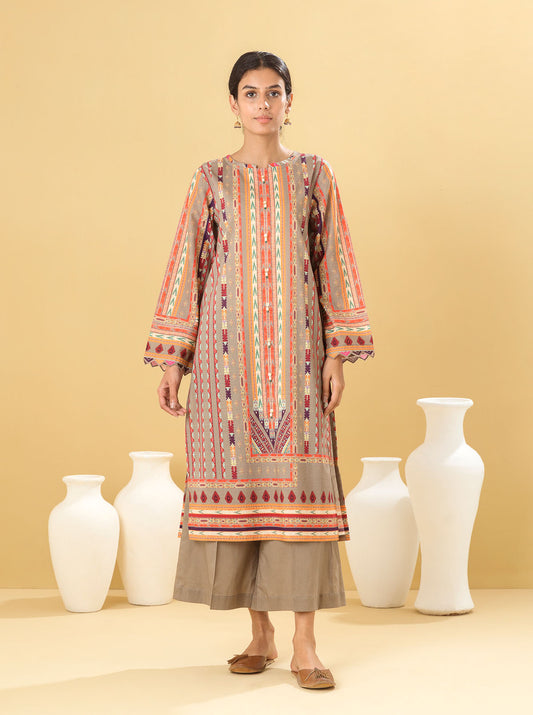 1 PIECE - PRINTED LAWN SHIRT - TRIBAL TAUPE MORBAGH SU_22