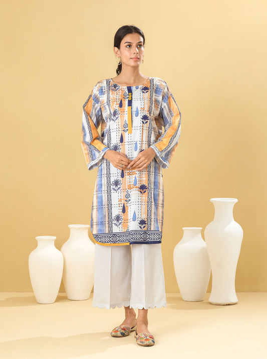 1 PIECE - PRINTED LAWN SHIRT - INDIGO BLOOM MORBAGH SU_22