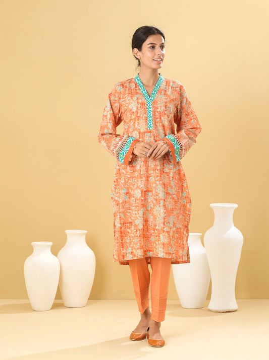 2 PIECE - PRINTED LAWN SUIT - AMBER TONES MORBAGH SU_22