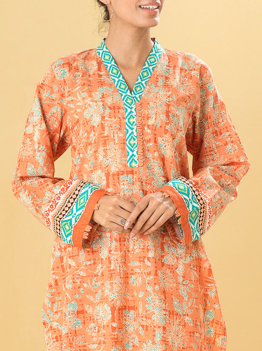 2 PIECE - PRINTED LAWN SUIT - AMBER TONES MORBAGH SU_22