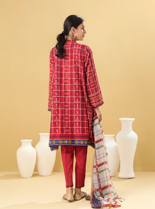 2 PIECE - PRINTED LAWN SUIT - SCARLET GRID MORBAGH SU_22