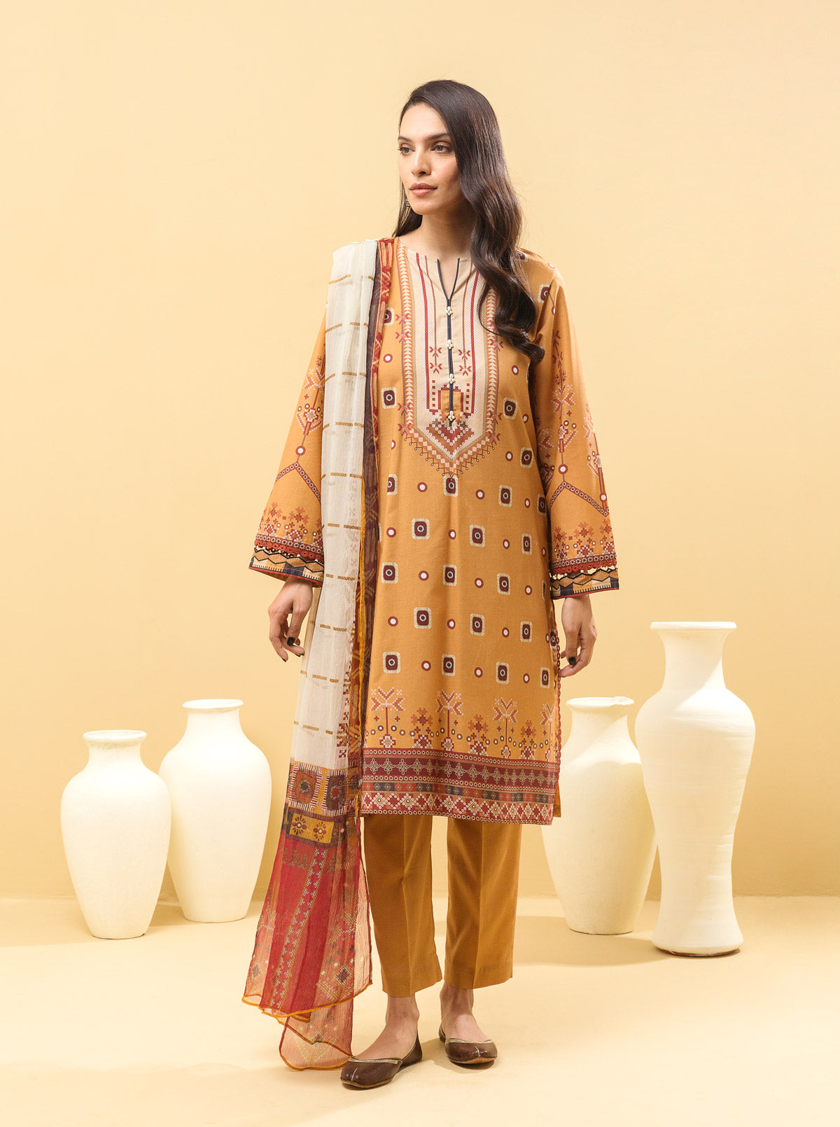 2 PIECE - PRINTED LAWN SUIT - MUSTARD MAZE MORBAGH SU_22