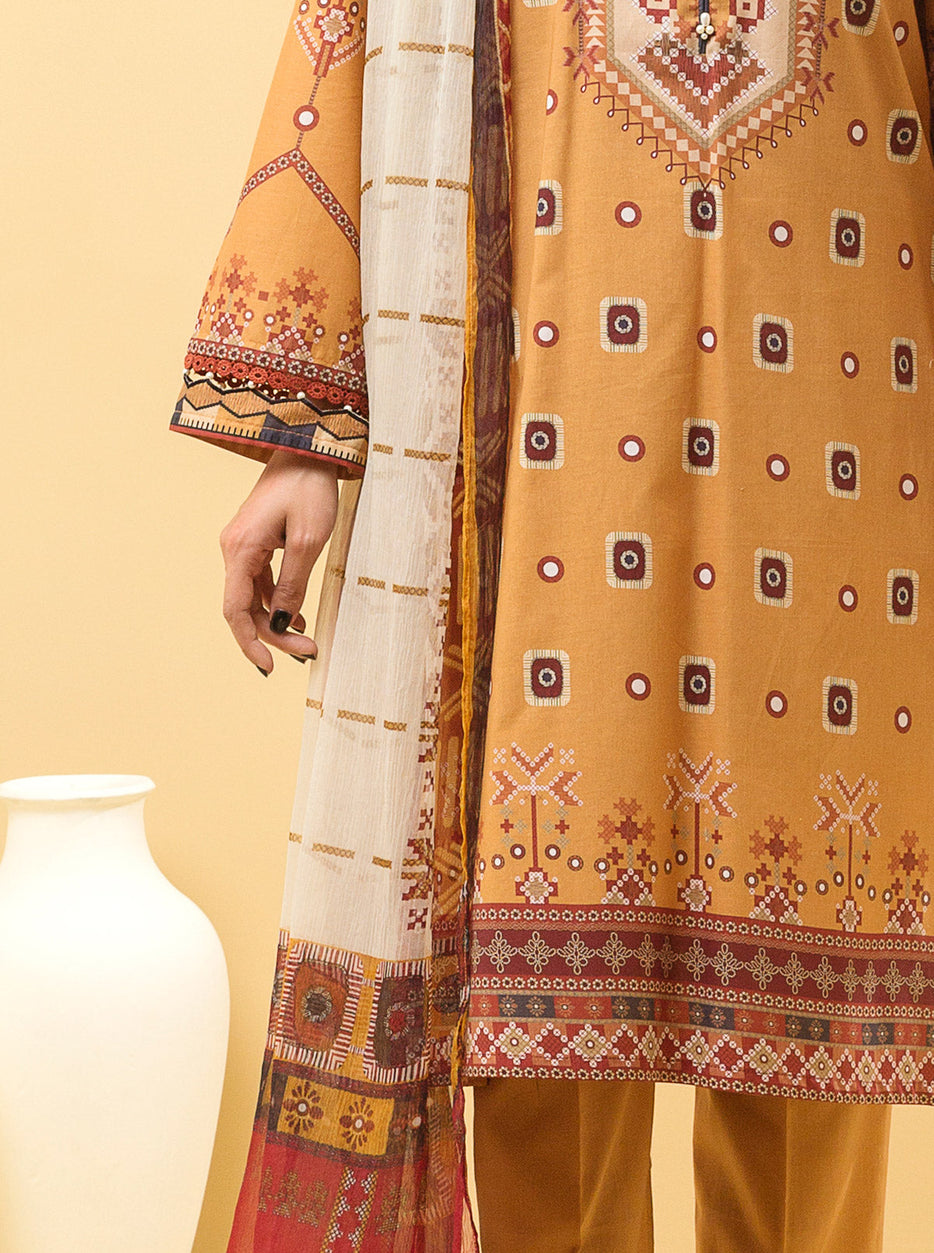 2 PIECE - PRINTED LAWN SUIT - MUSTARD MAZE MORBAGH SU_22