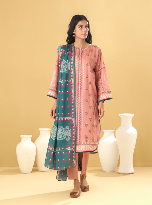 3 PIECE - PRINTED LAWN SUIT - IMPATIENS PETAL MORBAGH SU_22