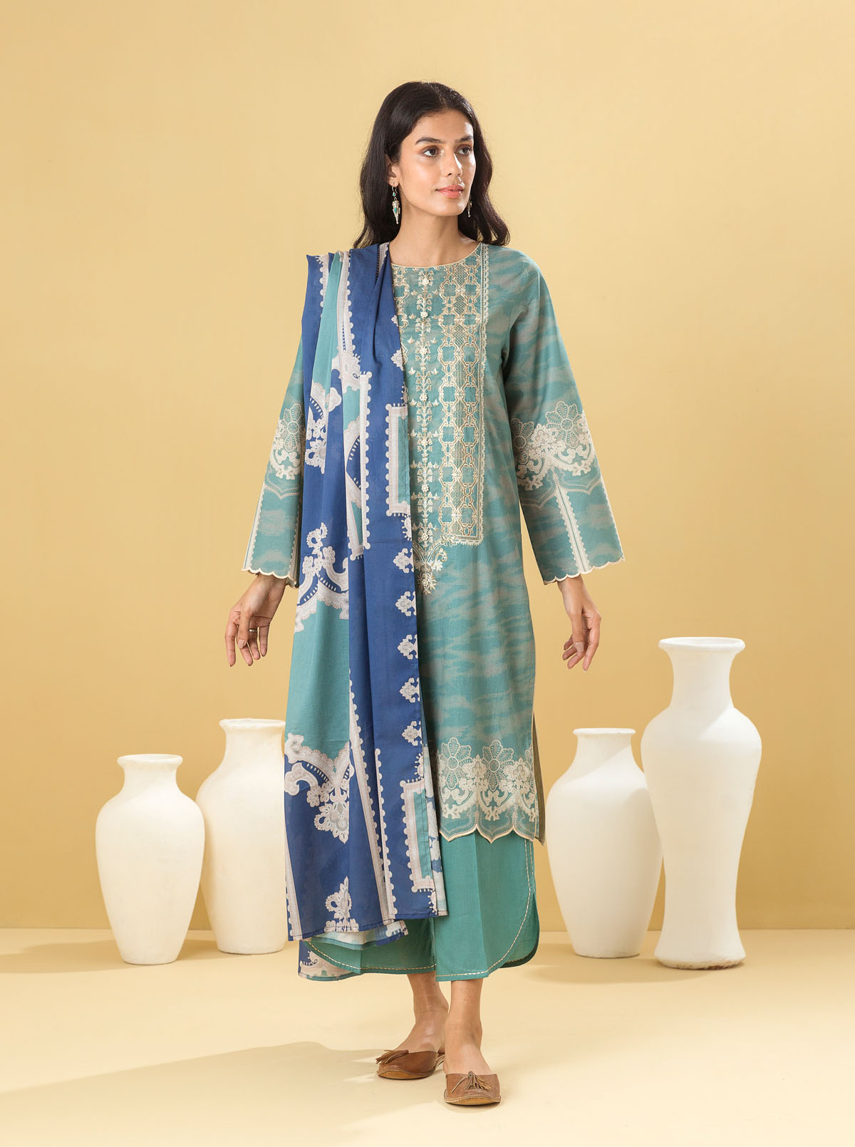 3 PIECE - EMBROIDERED LAWN SUIT - GEMSTONE TEAL MORBAGH SU_22