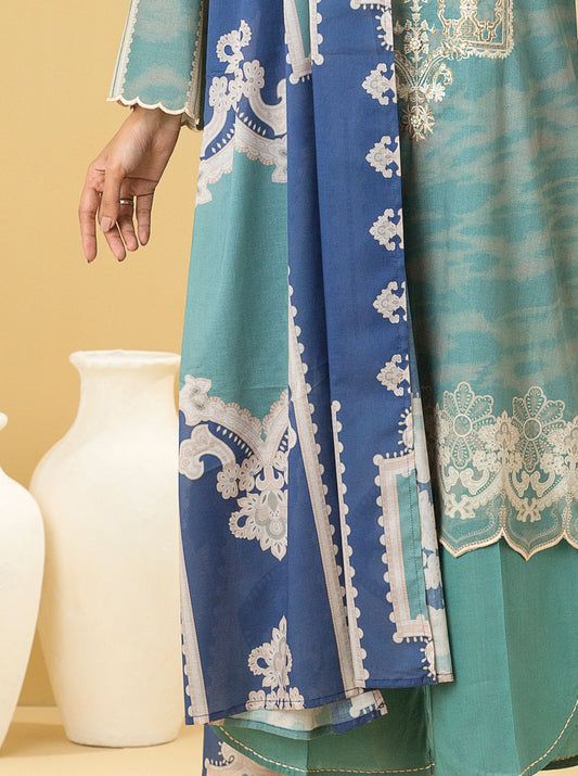 3 PIECE - EMBROIDERED LAWN SUIT - GEMSTONE TEAL MORBAGH SU_22