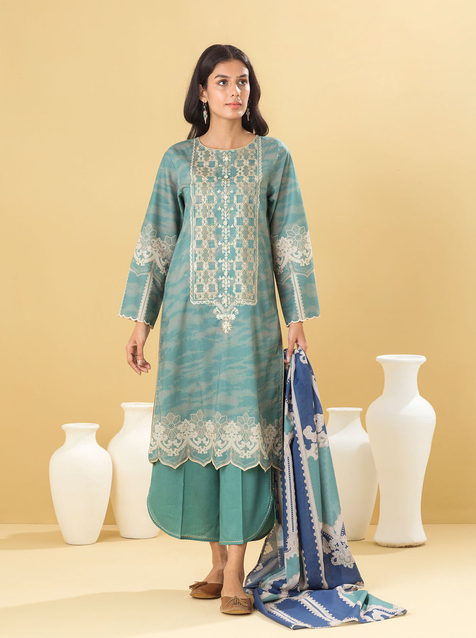 3 PIECE - EMBROIDERED LAWN SUIT - GEMSTONE TEAL MORBAGH SU_22