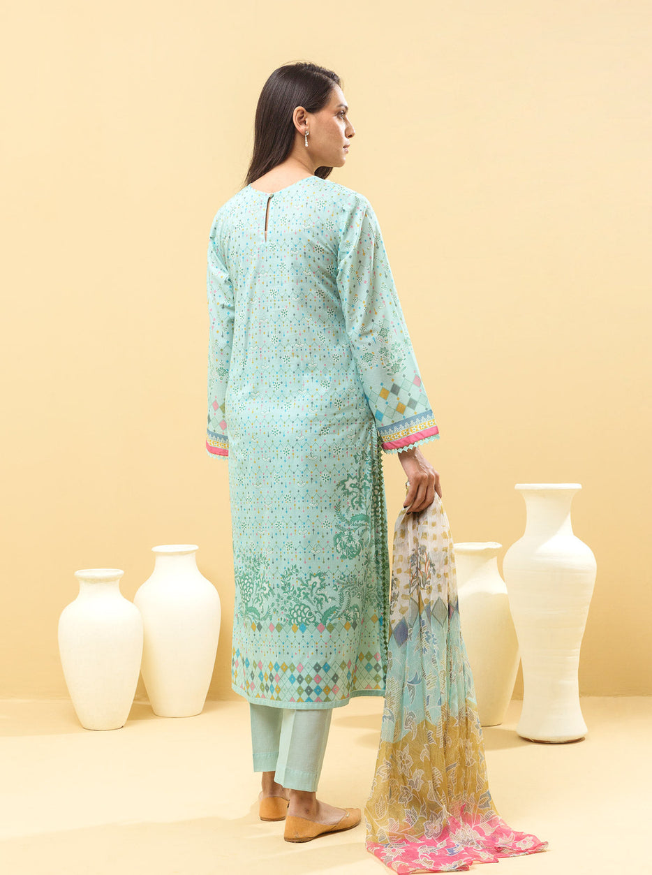 3 PIECE - PRINTED LAWN SUIT - SUMMER LRIDESCENT MORBAGH SU_22