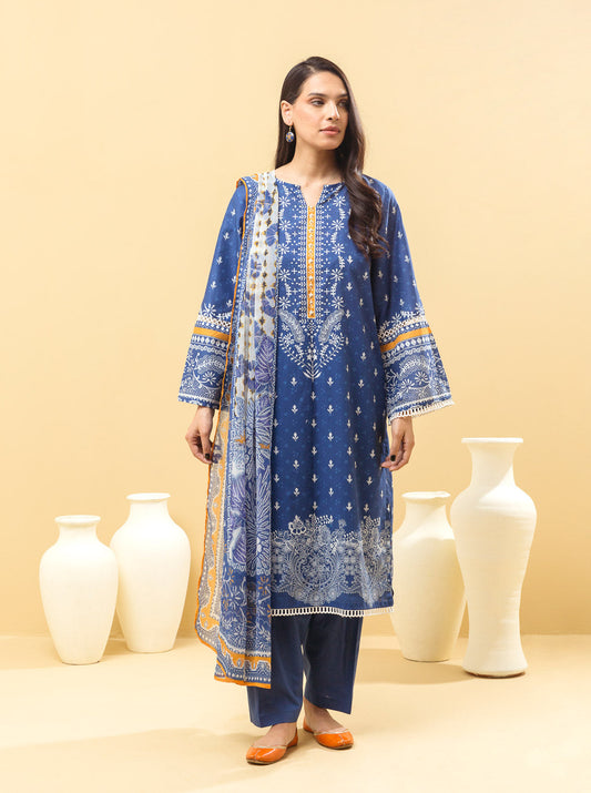 3 PIECE - PRINTED LAWN SUIT - CLASSIC BLUE MORBAGH SU_22