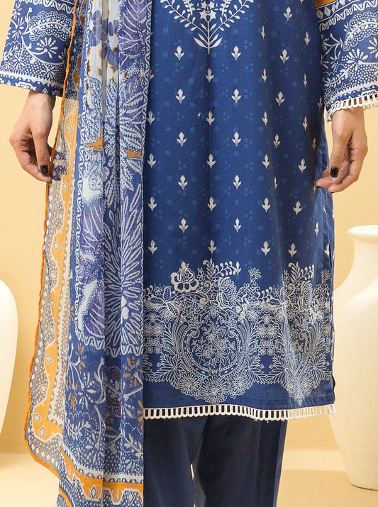 3 PIECE - PRINTED LAWN SUIT - CLASSIC BLUE MORBAGH SU_22
