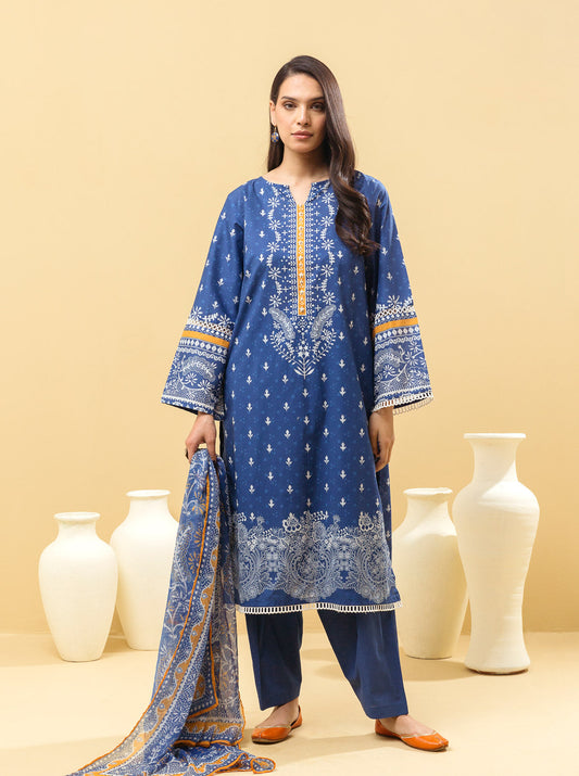 3 PIECE - PRINTED LAWN SUIT - CLASSIC BLUE MORBAGH SU_22