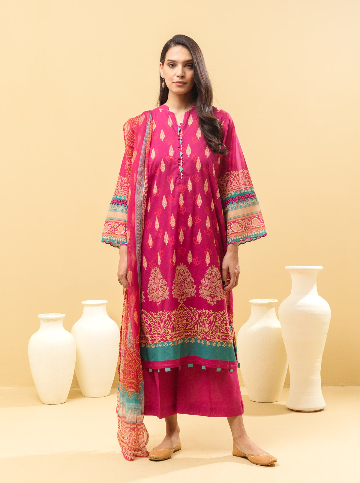 3 PIECE - PRINTED LAWN SUIT - LUXE FUCHSIA MORBAGH SU_22
