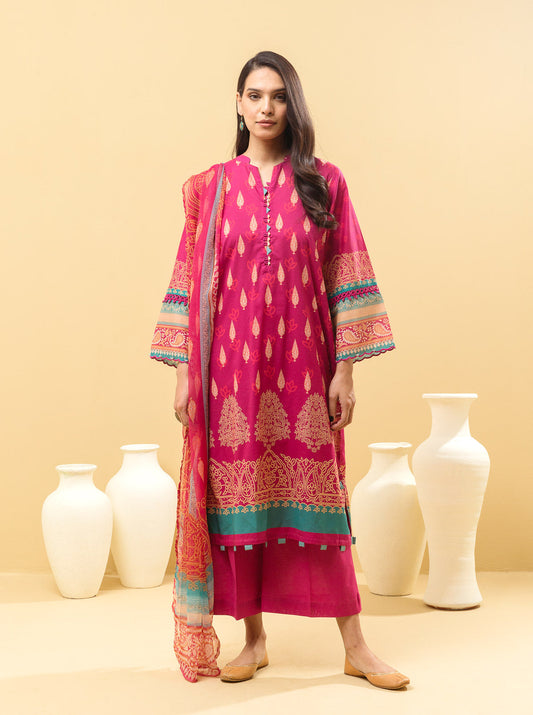 3 PIECE - PRINTED LAWN SUIT - LUXE FUCHSIA MORBAGH SU_22