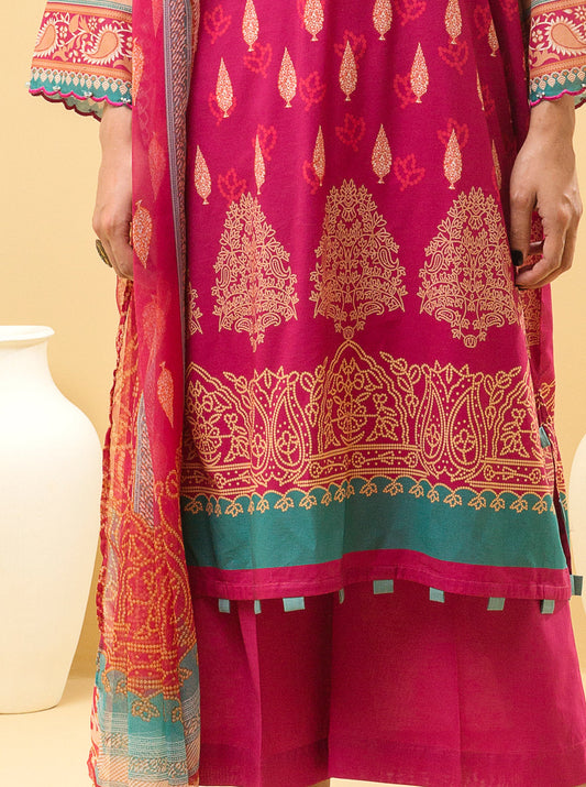 3 PIECE - PRINTED LAWN SUIT - LUXE FUCHSIA MORBAGH SU_22