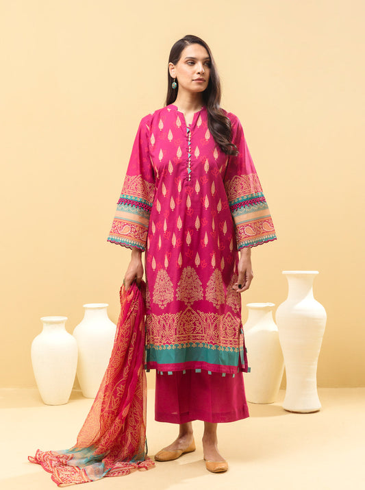 3 PIECE - PRINTED LAWN SUIT - LUXE FUCHSIA MORBAGH SU_22