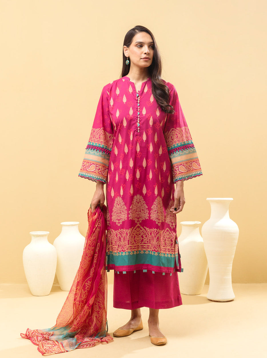 3 PIECE - PRINTED LAWN SUIT - LUXE FUCHSIA MORBAGH SU_22