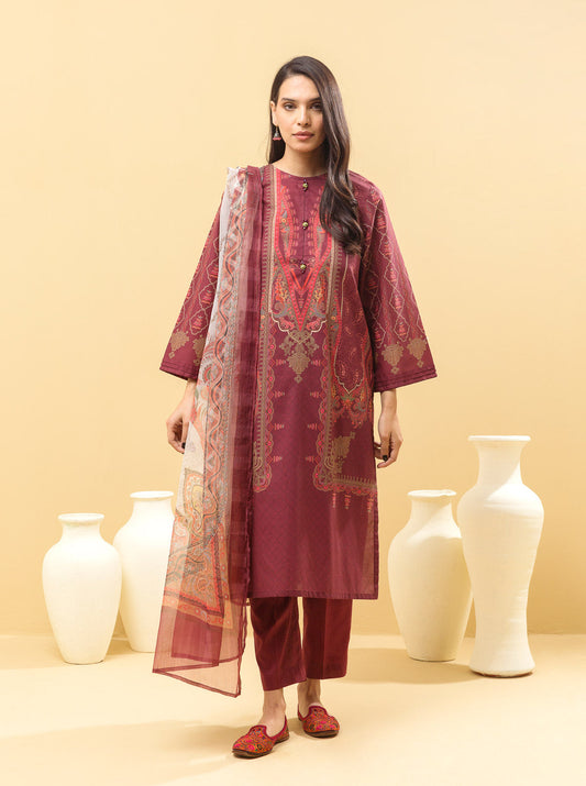3 PIECE - PRINTED LAWN SUIT - AURORA RED MORBAGH SU_22