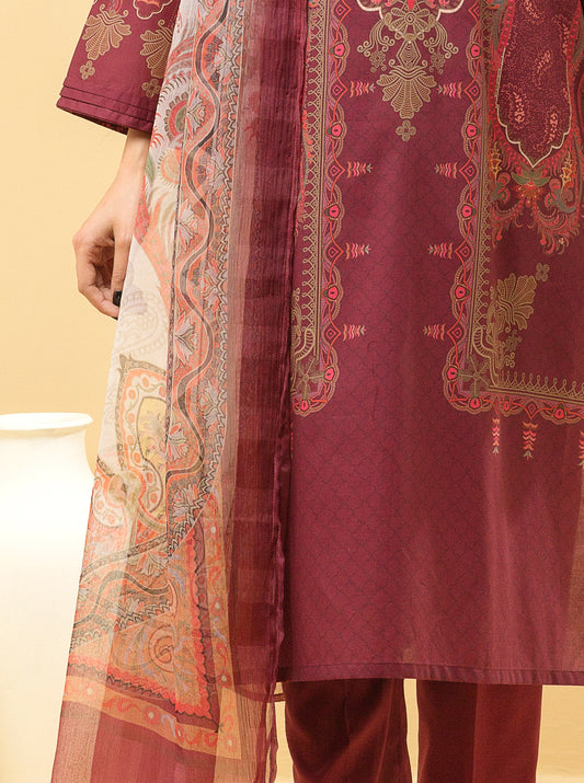 3 PIECE - PRINTED LAWN SUIT - AURORA RED MORBAGH SU_22