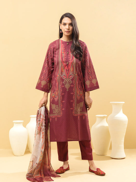 3 PIECE - PRINTED LAWN SUIT - AURORA RED MORBAGH SU_22