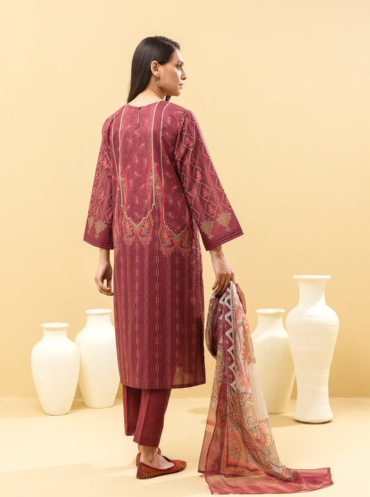 3 PIECE - PRINTED LAWN SUIT - AURORA RED MORBAGH SU_22