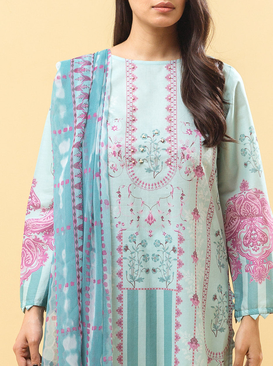 3 PIECE - PRINTED LAWN SUIT - ICY MIST MORBAGH SU_22