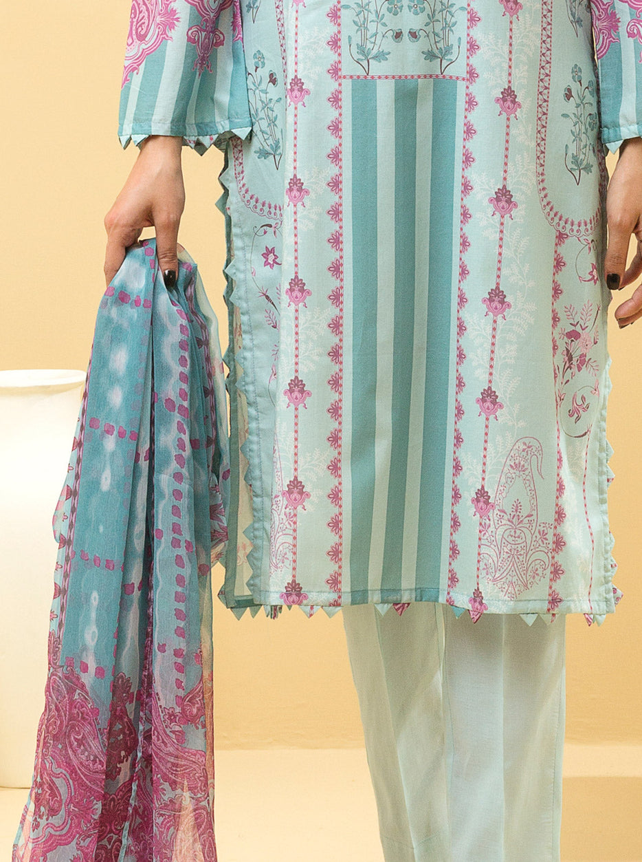 3 PIECE - PRINTED LAWN SUIT - ICY MIST MORBAGH SU_22
