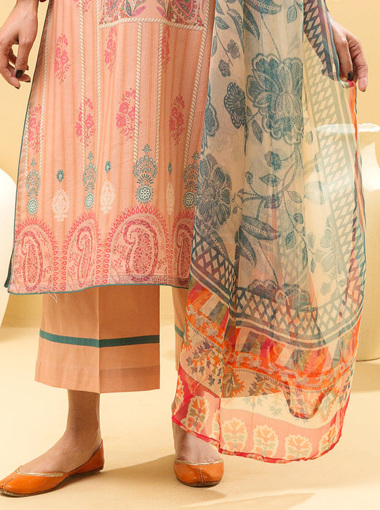 3 PIECE - PRINTED LAWN SUIT - PEACHY BLUSH MORBAGH SU_22