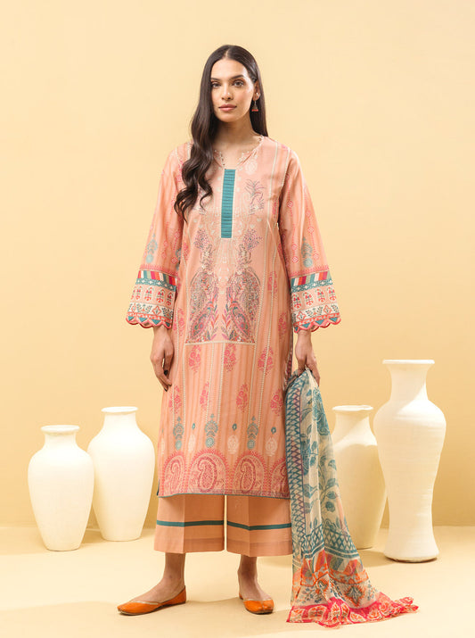 3 PIECE - PRINTED LAWN SUIT - PEACHY BLUSH MORBAGH SU_22