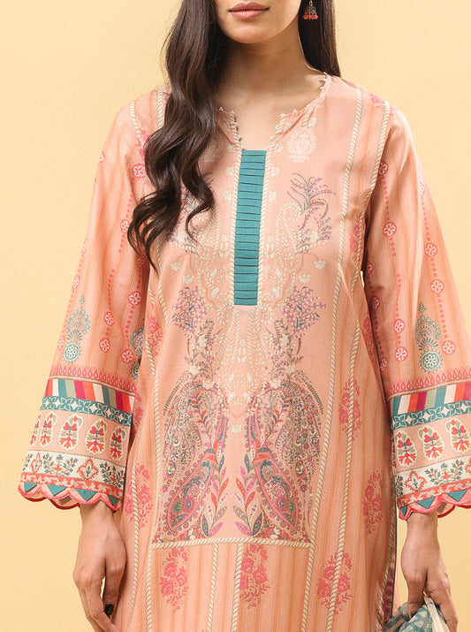 3 PIECE - PRINTED LAWN SUIT - PEACHY BLUSH MORBAGH SU_22